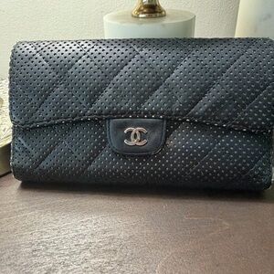 Chanel Black Perforated Quilted Clutch
